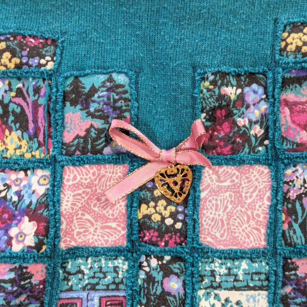 Teal Patchwork Heart Crewneck Sweatshirt - Picture 3 of 8